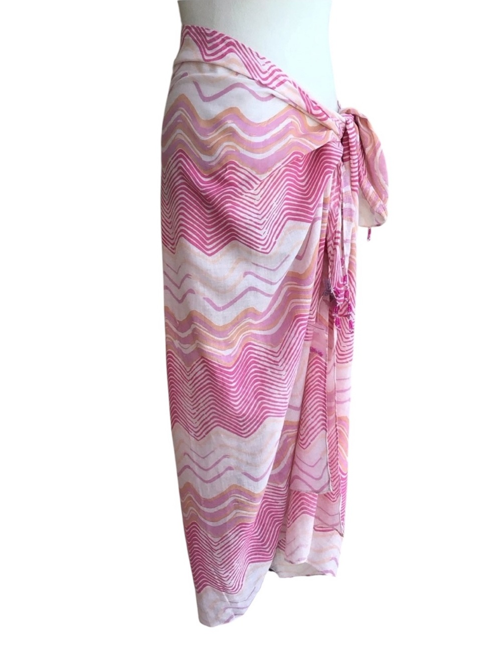 Calypso St Barth Pink Orange Tassel Sarong Wrap Cover Up